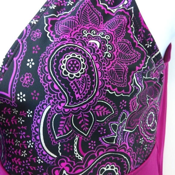 Bleu ice magenta and black Paisley one piece swimsuit with front bow - Picture 5 of 8